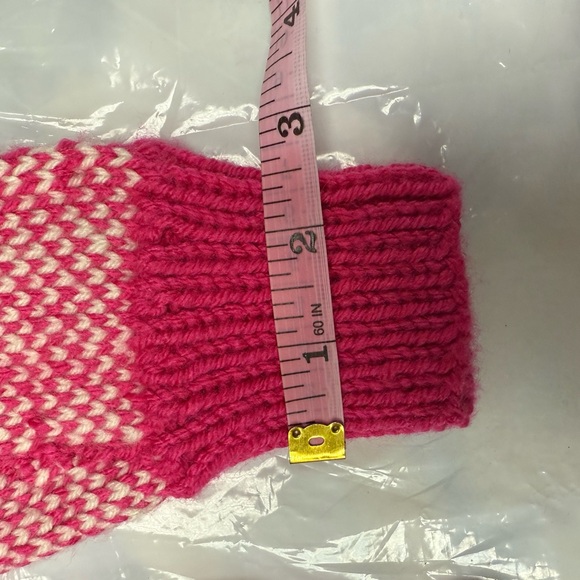 Home Made by my mom. 
Pink and White Knit Mittens - Picture 3 of 4